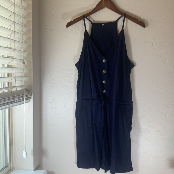 NWT KIRUNDO Women Spaghetti Strap V Neck Button Down Drawstring Waist Romper- L - Picture 1 of 6